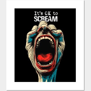 Screaming Hand: It's OK to Scream  on a dark (Knocked Out) background Posters and Art